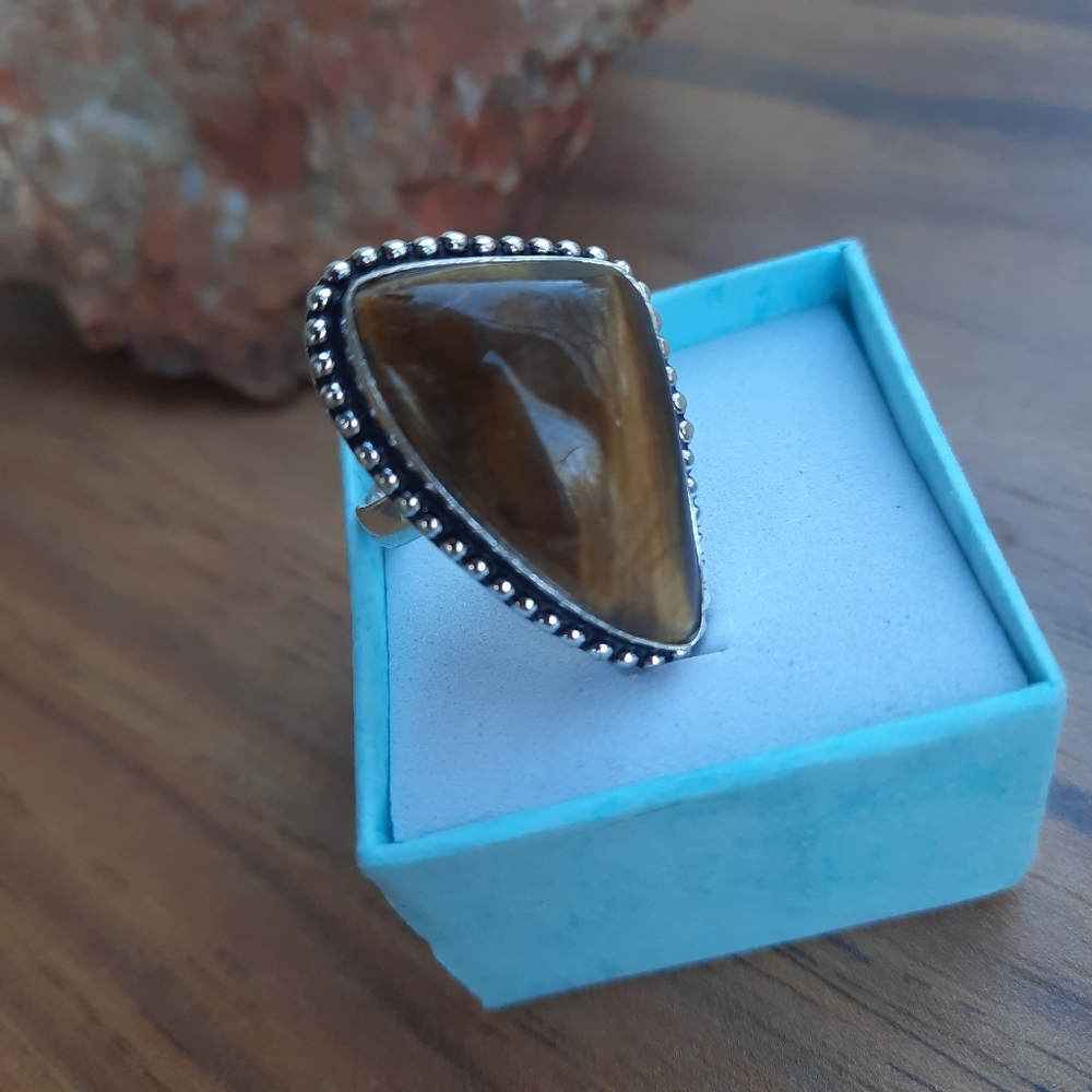 Unisex Golden Tiger Eye Ring (7.5) - Picture 12 of 15